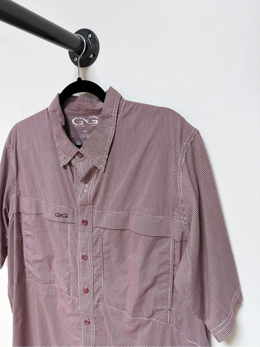 GameGuard Outdoors Men’s Maroon Gingham Short Sleeve Fishing Shirt Size L